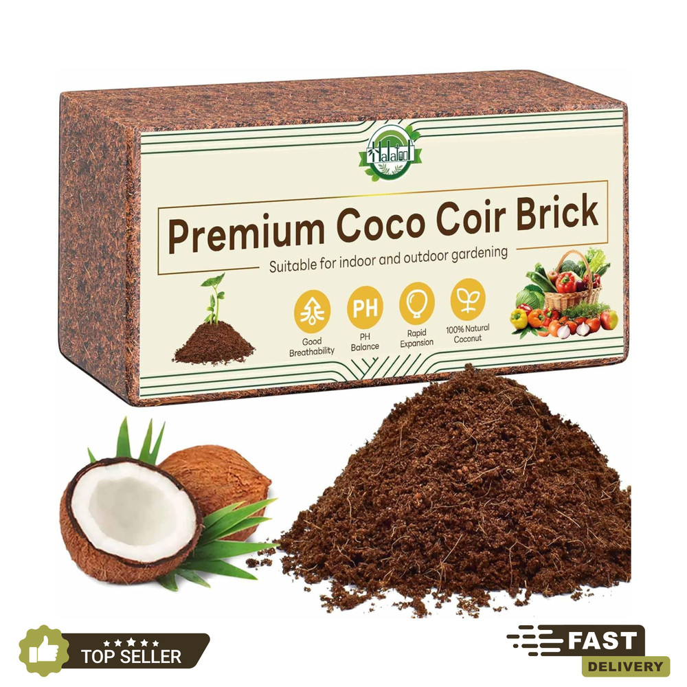 Coco Coir Brick 1Pc Compressed Coconut Fiber Soil Low EC pH Balanced Seed Starte