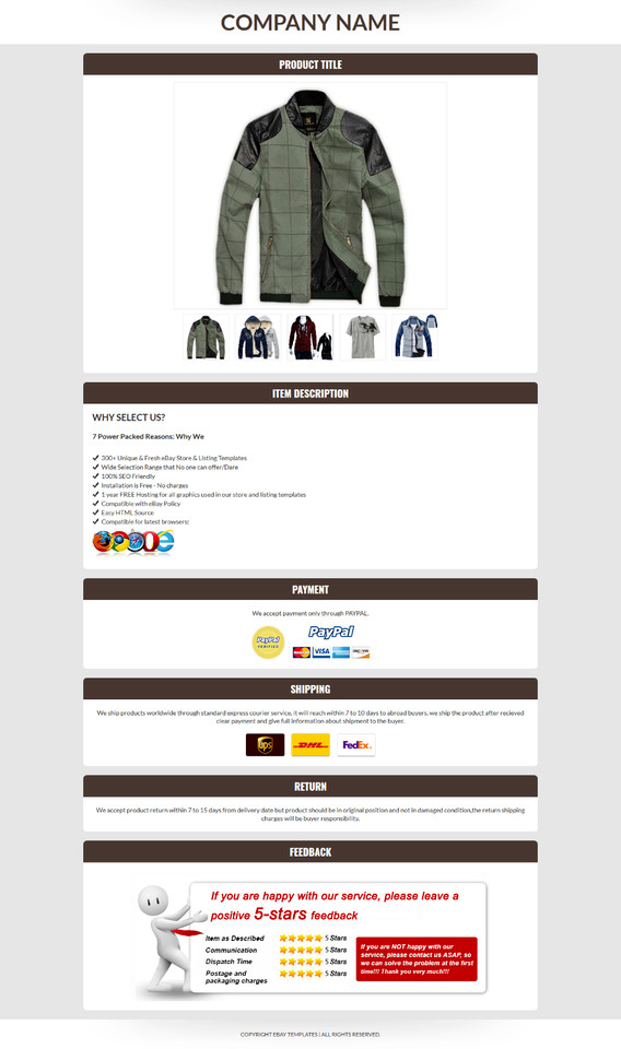 eBay Listing Template HTML Professional Mobile Responsive Design 2025 Universal