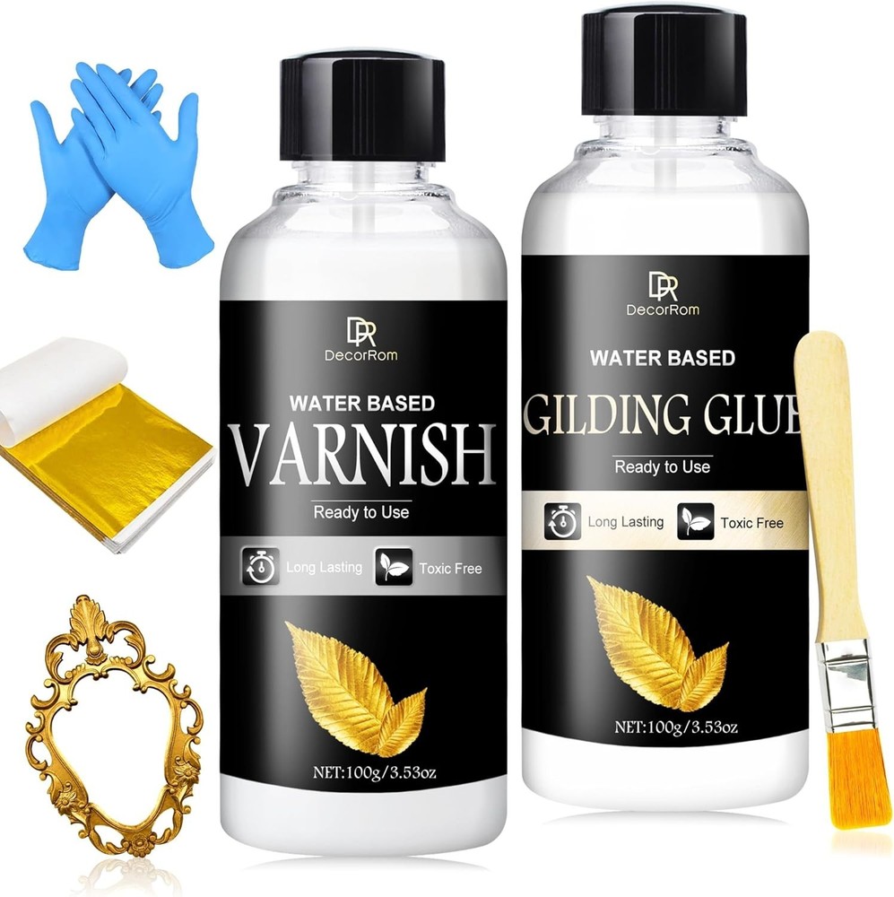 Elegant Gold Leaf Adhesive Kit with 100 Sheets & Brush - DIY Craft Essentials