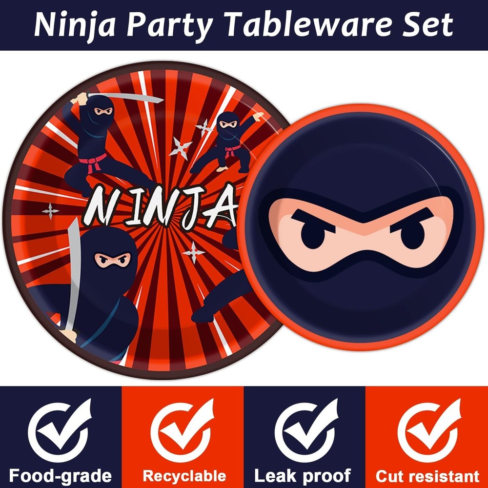 98 Pieces Ninja Party Decorations Ninja Warrior Tableware Set Karate Plates N...
