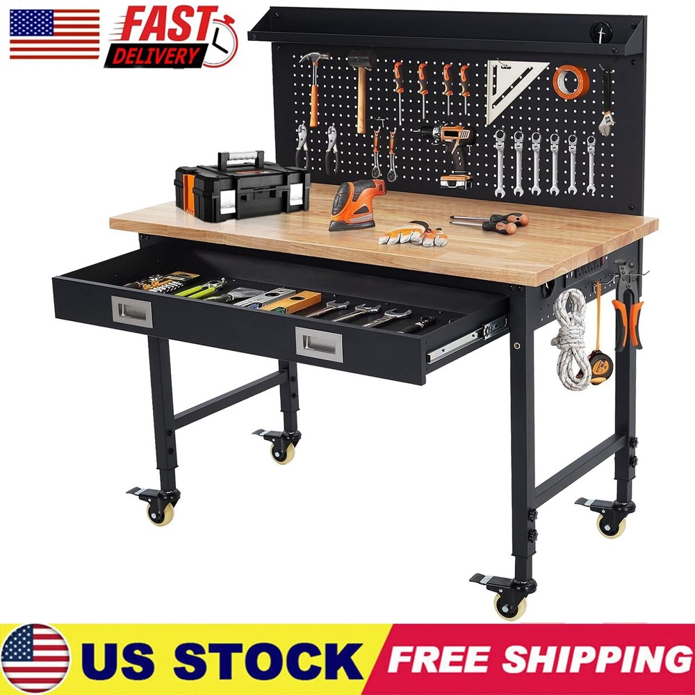 48" Workbench Adjustable Height Workstation with Drawer Storage 2000 LBS Load