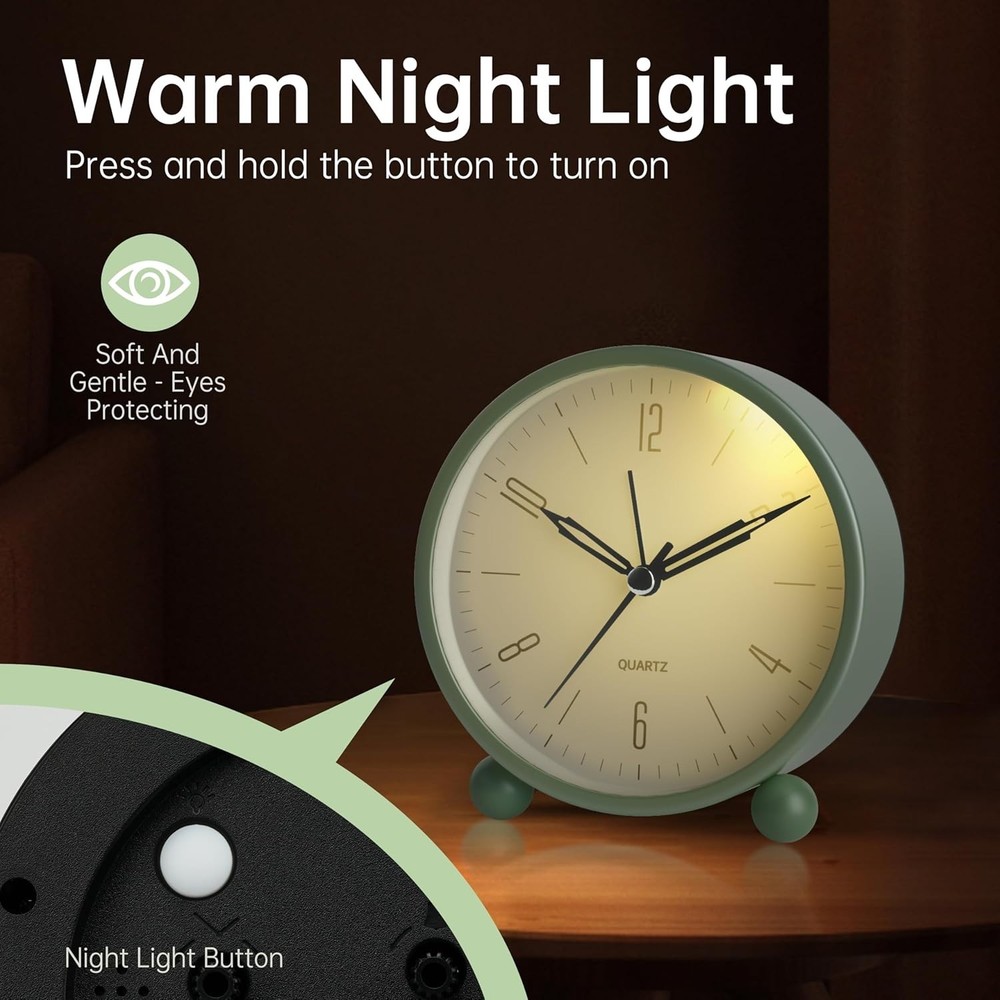 Charming Green Analog Clock - 4-Inch, Super Silent & Ideal for Any Setting