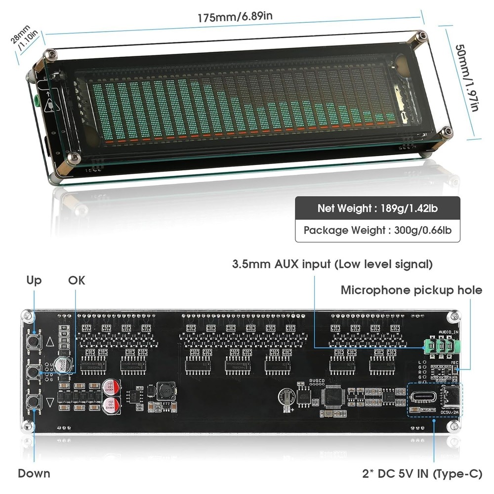 Nobsound AK2515 Pro Audio Spectrum Analyzer VFD Display Sound Meter
