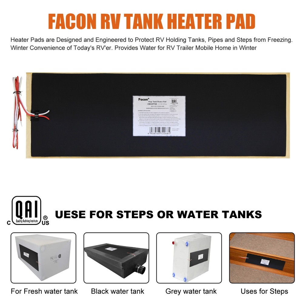 Facon 2Pcs 7 1/4"x25" RV Water Holding Tank Heater Pad With Automatic Thermostat