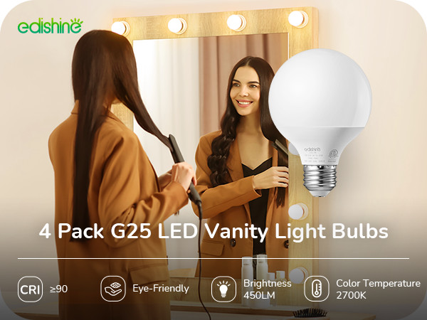 EDISHINE 8 Pack G25 LED Globe Light Bulbs Over Mirror, Makeup Round Light Bulbs