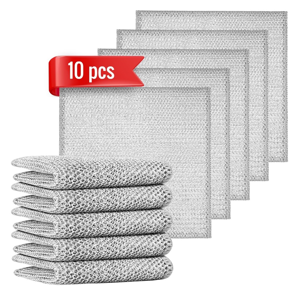 10pcs Double Layer Multifunctional Non-Scratch Wire Dishcloth, Multipurpose W...