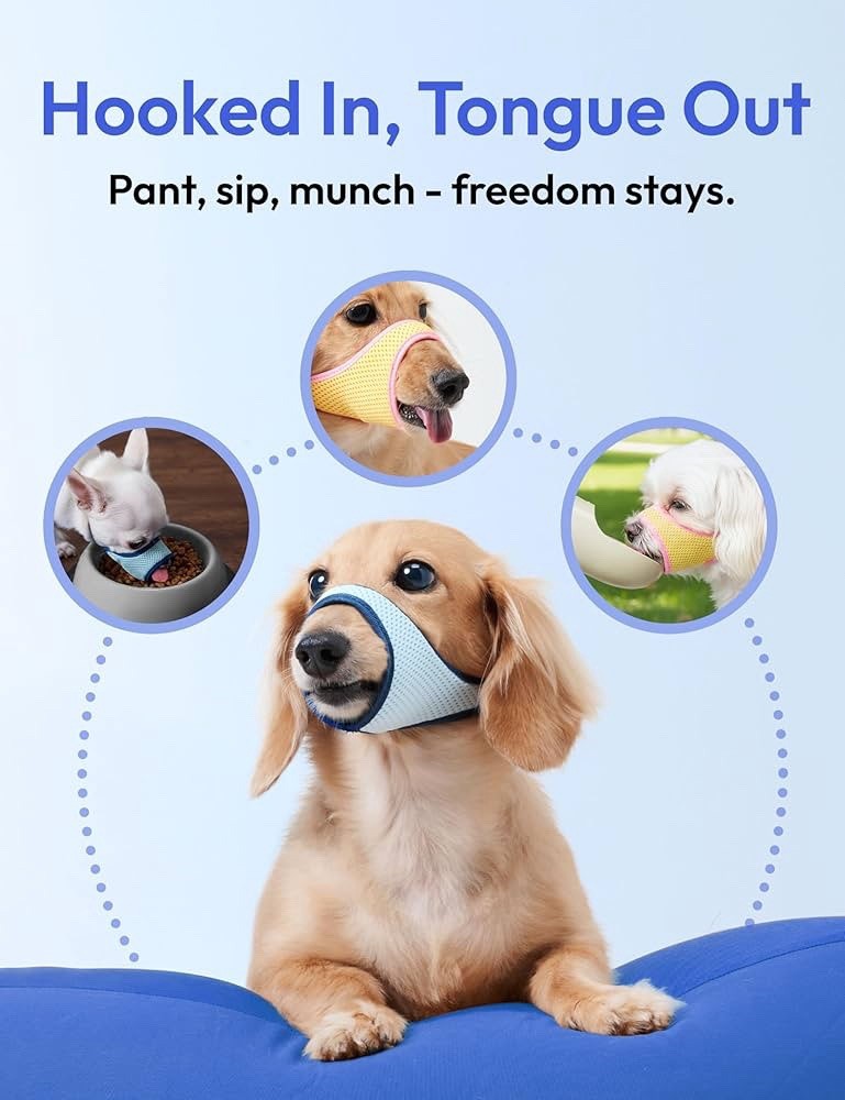 Small Dog Muzzle Grey Blue – Soft Breathable Mesh Adjustable, 4.3” x 0.8”