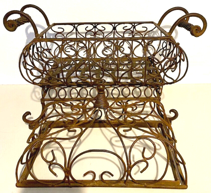 VTG HEAVY CAST IRON RUSTIC ORNATE 2 PC INDOOR/OUTDOOR FOOTED DISPLAY UNIT-EUC