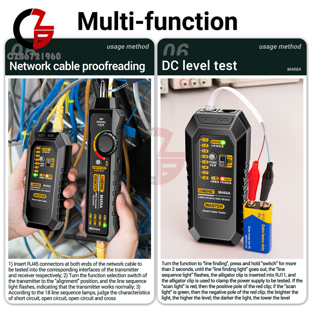 ANENG M469A Multifunctional Network Cable Tracker Networking Analyzer RJ11/RJ45