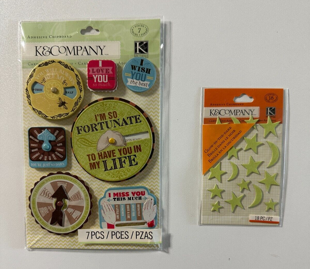 K & Company Chipboard-Variations-Interactive & Glow-In-The-Dark Moon & Stars