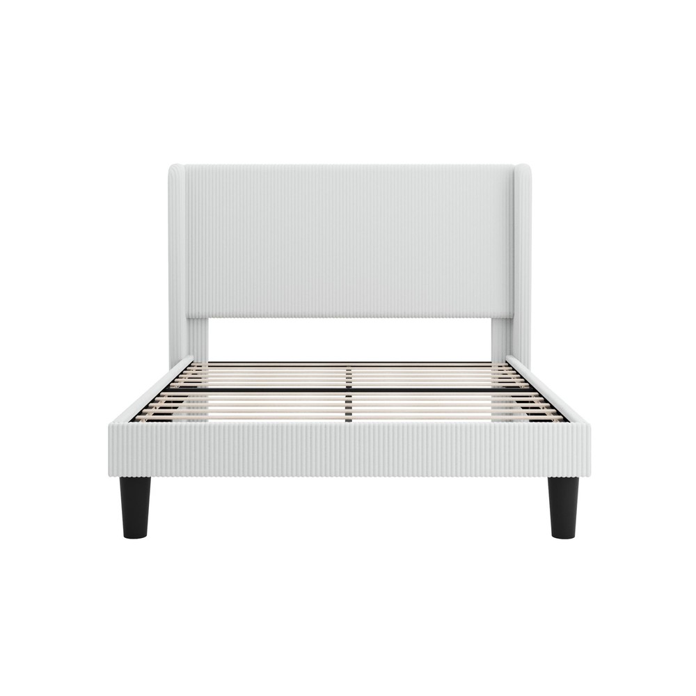 SHA CERLIN Queen Size Corduroy Upholstered Platform Bed Frame with Vertical C...