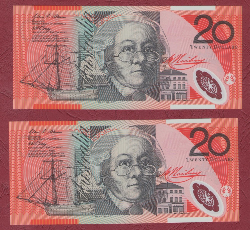 AUSTRALIAN BANKNOTE $20 TWENTY DOLLARS 2007 LAST PREFIX JC07 UNC