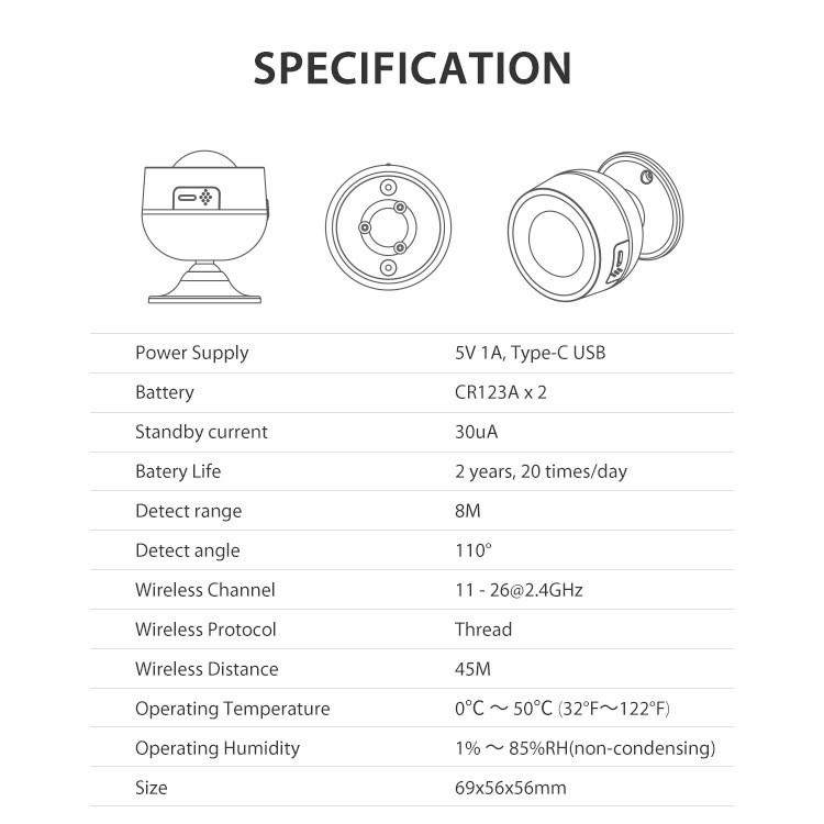 Tuya Smart Home Matter Thread USB PIR Motion Sensor APP Remote Control