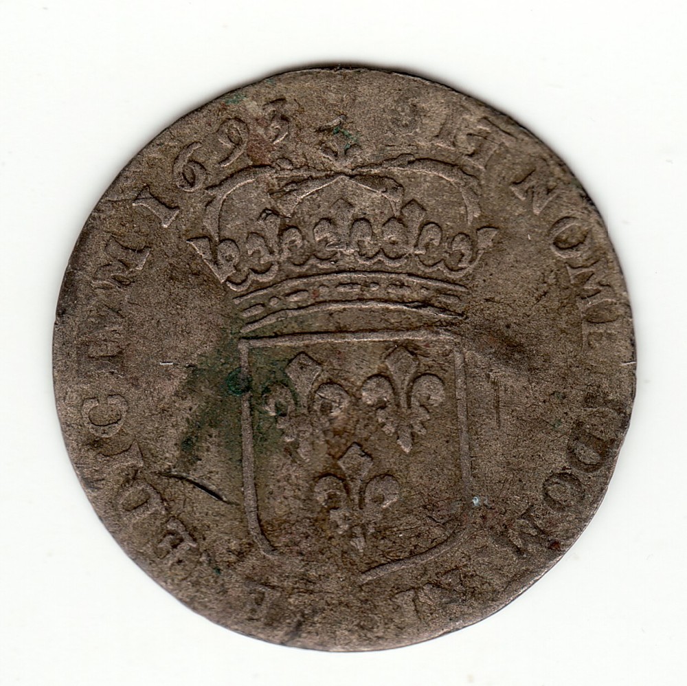 Louis XIV, 1693 A New Billon Sol, Breen # 277
