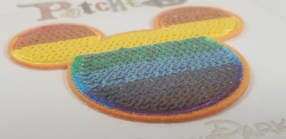 Disney Parks PATCHED Sequin Rainbow Mickey Mouse Icon Iron On Patch New Tags