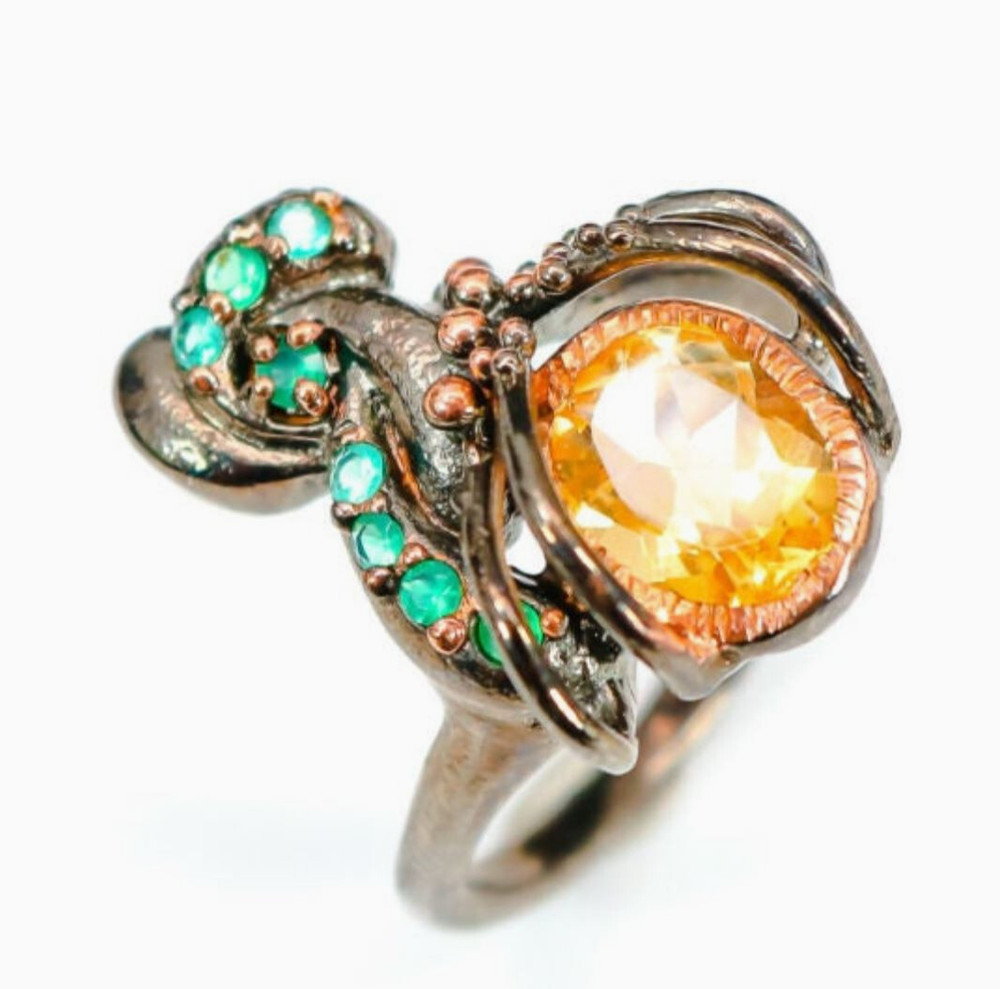 Natural Citrine 925 Sterling Silver Ring Size 8