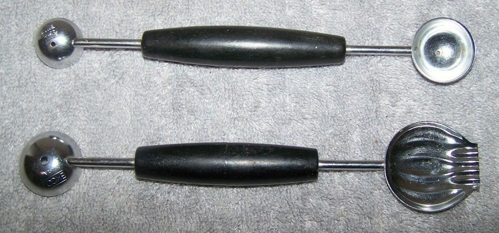 Melon Ball Scoops Ekco Vintage Double Sided Black Handle Pair