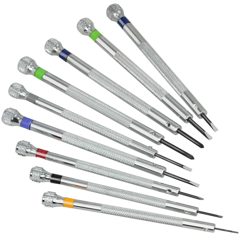 9Pack Metal Plastic Precision Screwdriver Watch Slotted Flat Blade Watchmaker