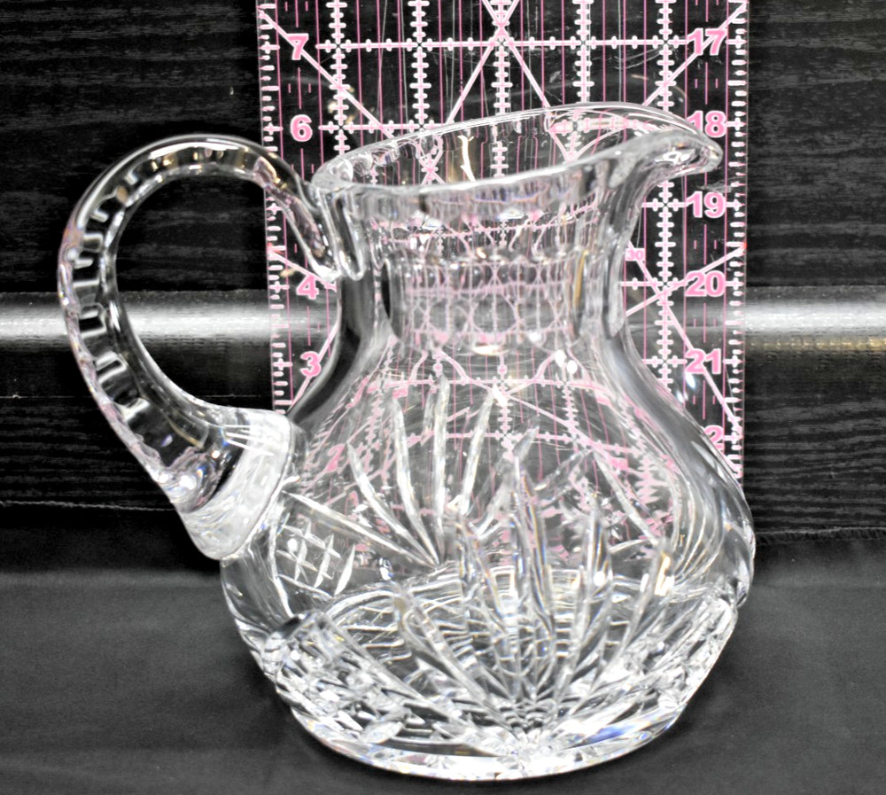 Clear Crystal Glass Pitcher - 6 3/8" tall - Fan / Starburst Pattern (778)