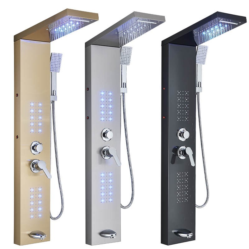 Shower Panel Tower System LED Rainfall Waterfall Shower Head Massage Jet Mixer