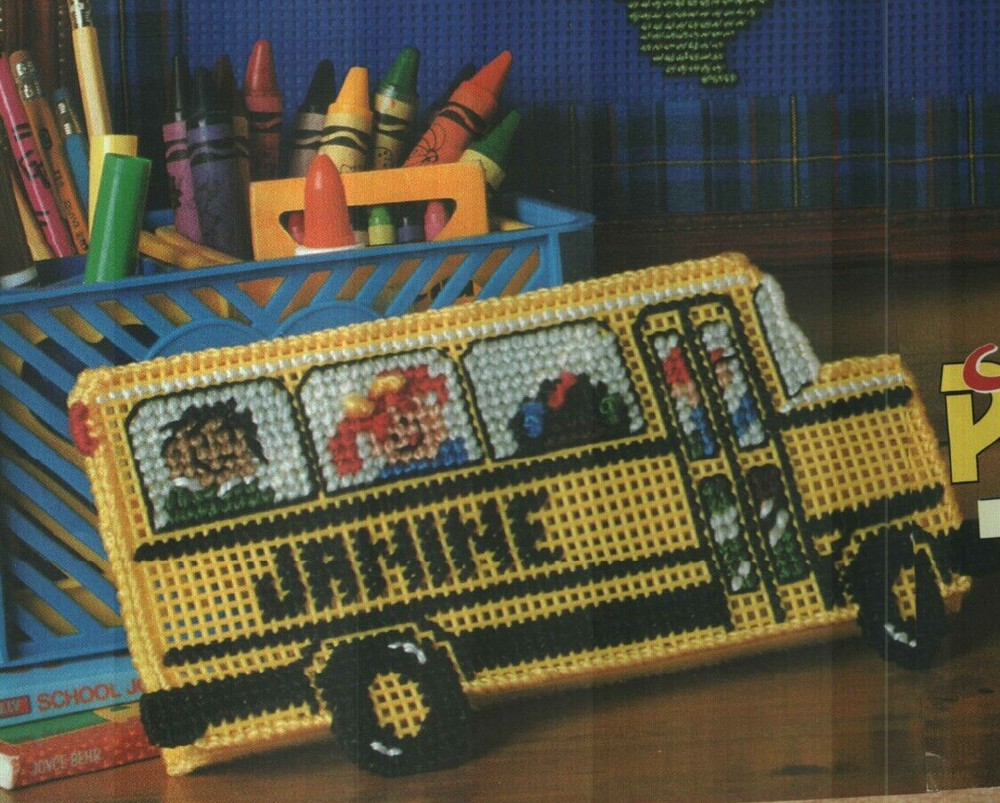 SCHOOL BUS PENCIL BOX PLASTIC CANVAS PATTERN INSTRUCTIONS