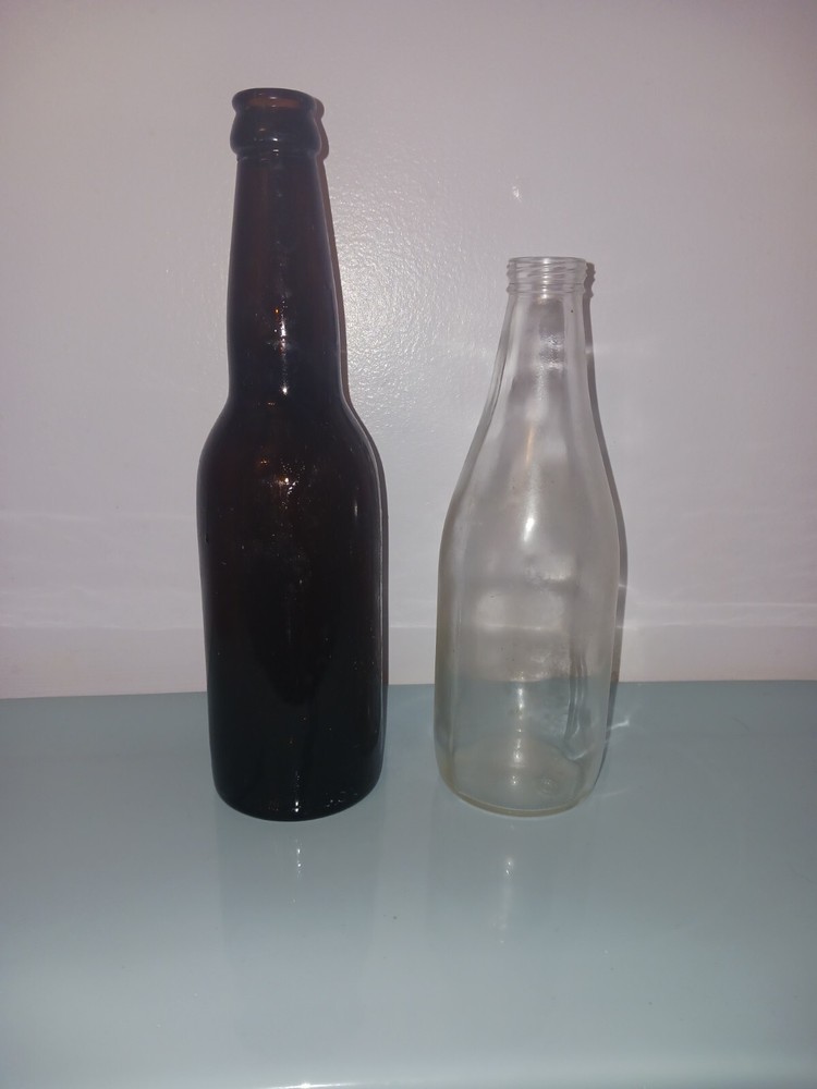 Brockway Glass Bottle & Unmarked Brown Bottle