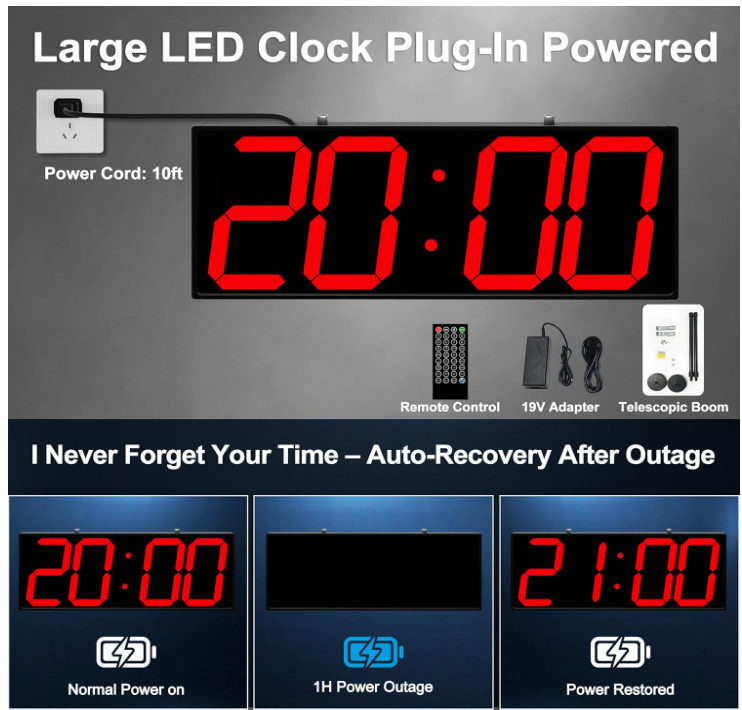 Digital Clock Large Display 19" with Remote Control,Double-Sided Clock, Suspende