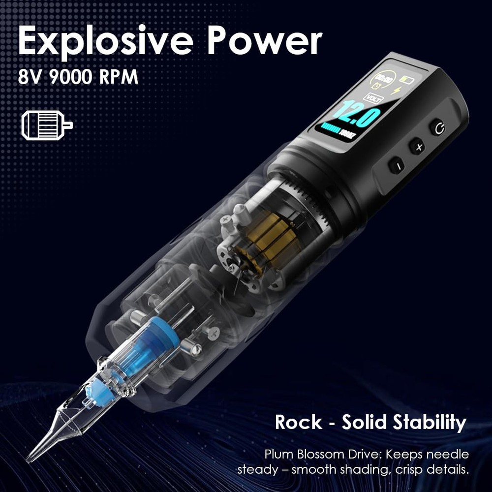 KVM Tattoo Pen Set Adjustable Tattoo Machine Pen Featuring a High-Capacity Ba...