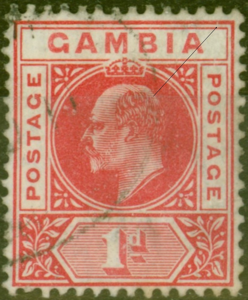 Gambia 1909 1d Red SG73var Slotted Frame Fine Used