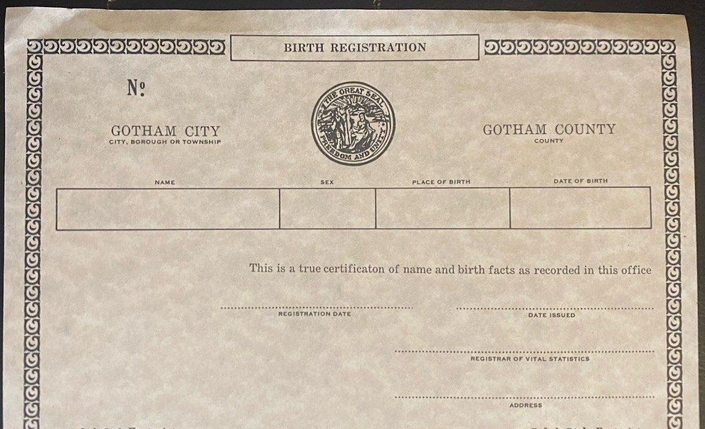 Batman Returns Movie Prop The Penguin Birth Certificate Danny DeVito DC Comics