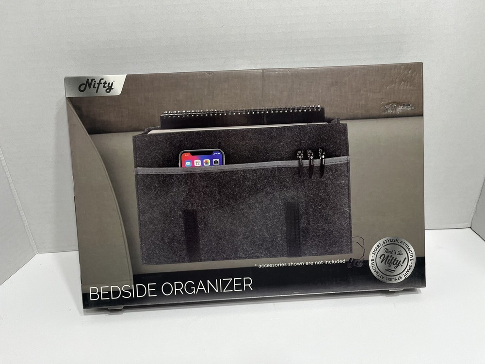 Nifty Grey Bedside Organizer Multiple Pockets