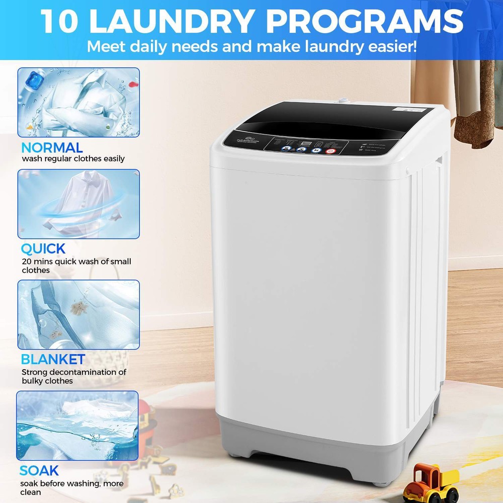 Washing Machine Full Automatic Laundry Washer Combo with Drain Pump 10 Programs