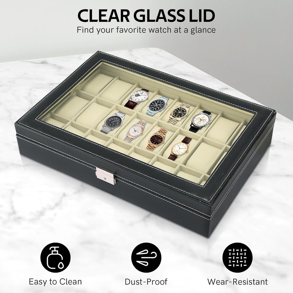 Watch Storage Case 24 Slot Leather Organizer
