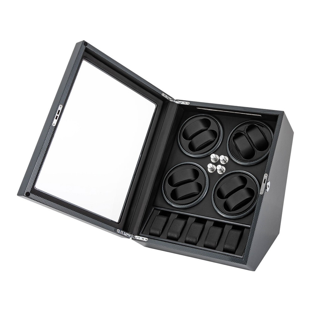 Automatic Rotation 8 Watch Winder Box w/5 Watches Display Storage Case LED Light