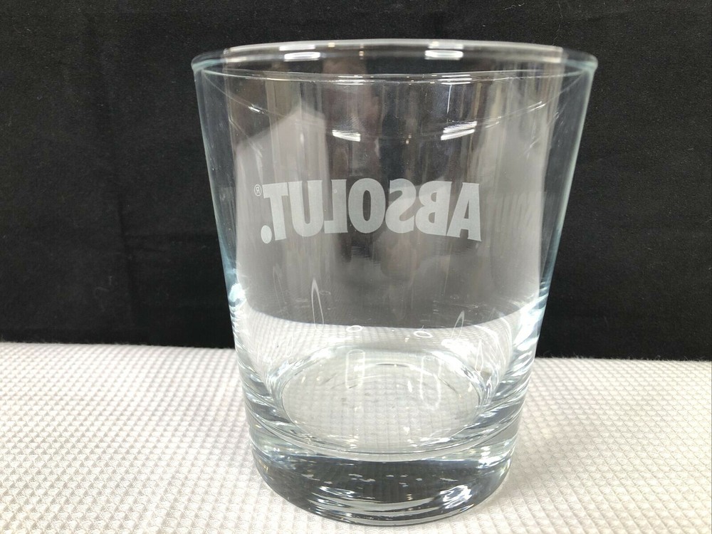 Absolut Vodka 12 Oz Rocks Glass Etched Logo Barware EUC