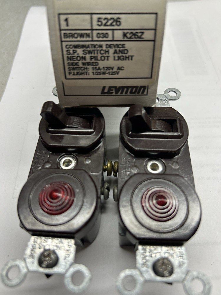 (2) LEVITON 5226 switch w/ neon pilot light Brown