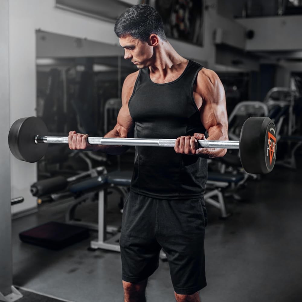 Rubber Coated Fixed Barbell, Pre-Loaded Weights Straight Solid Steel Barbells...