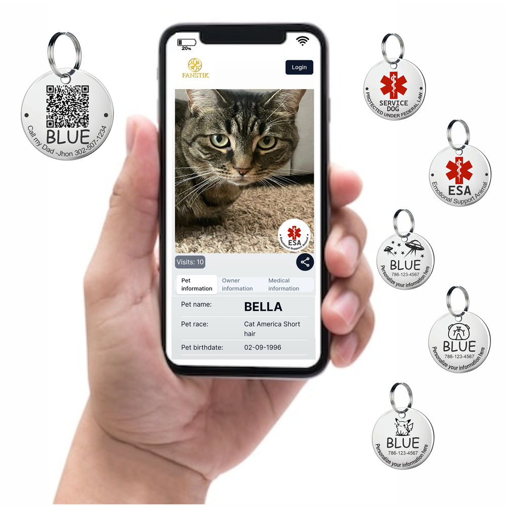 Personalized QR Code Pet Id Tag Made in USA - Custom Tag & Web App. Illustration