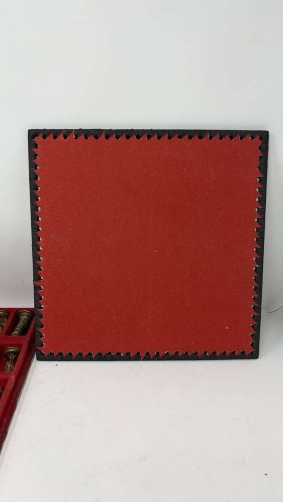 Vintage Brass Chess Set With Leather Gameboard