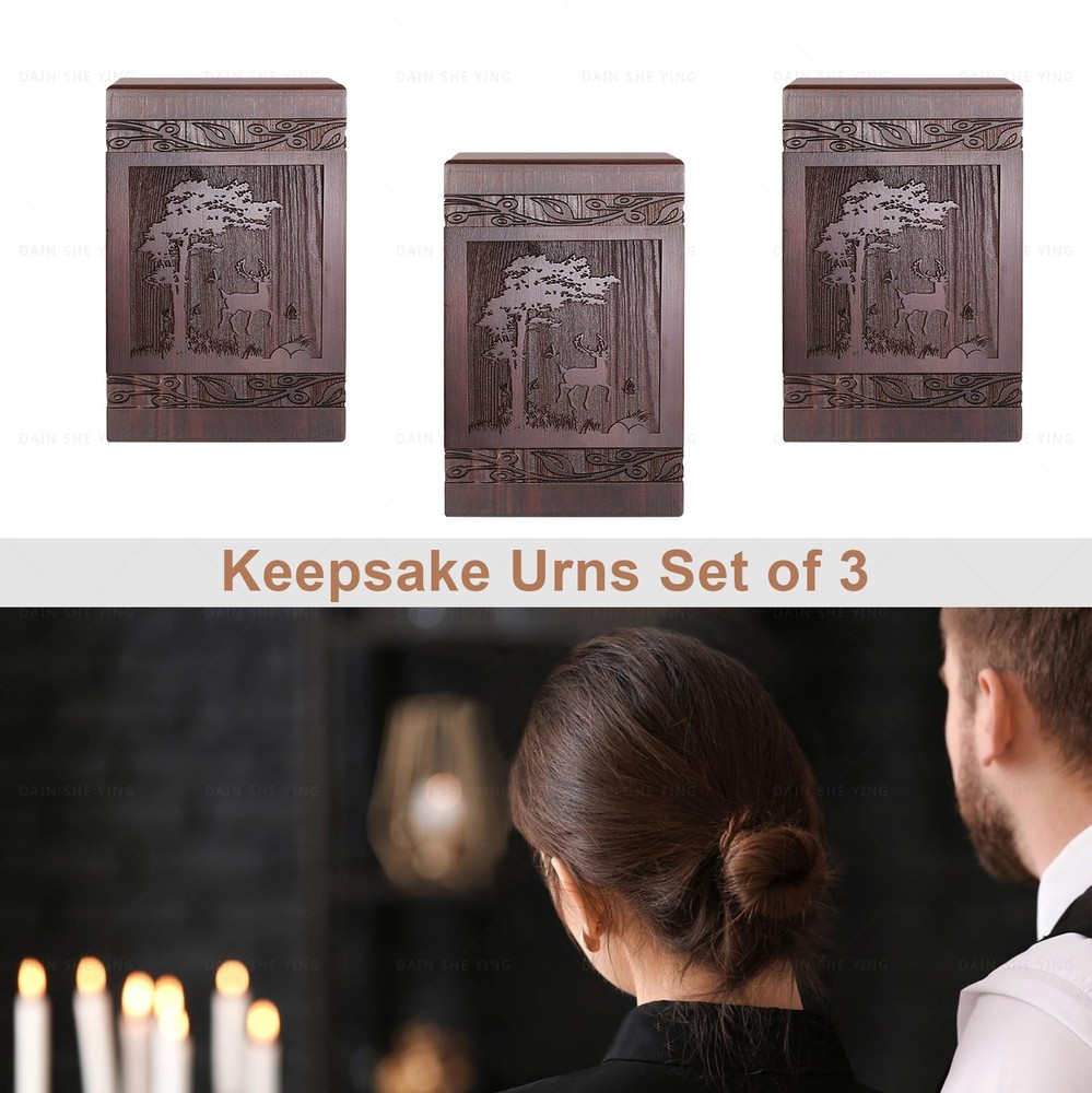 DGDCDV Cremation Urns for Human Ashes Small - Set 3 Keepsake Urn, Walnut