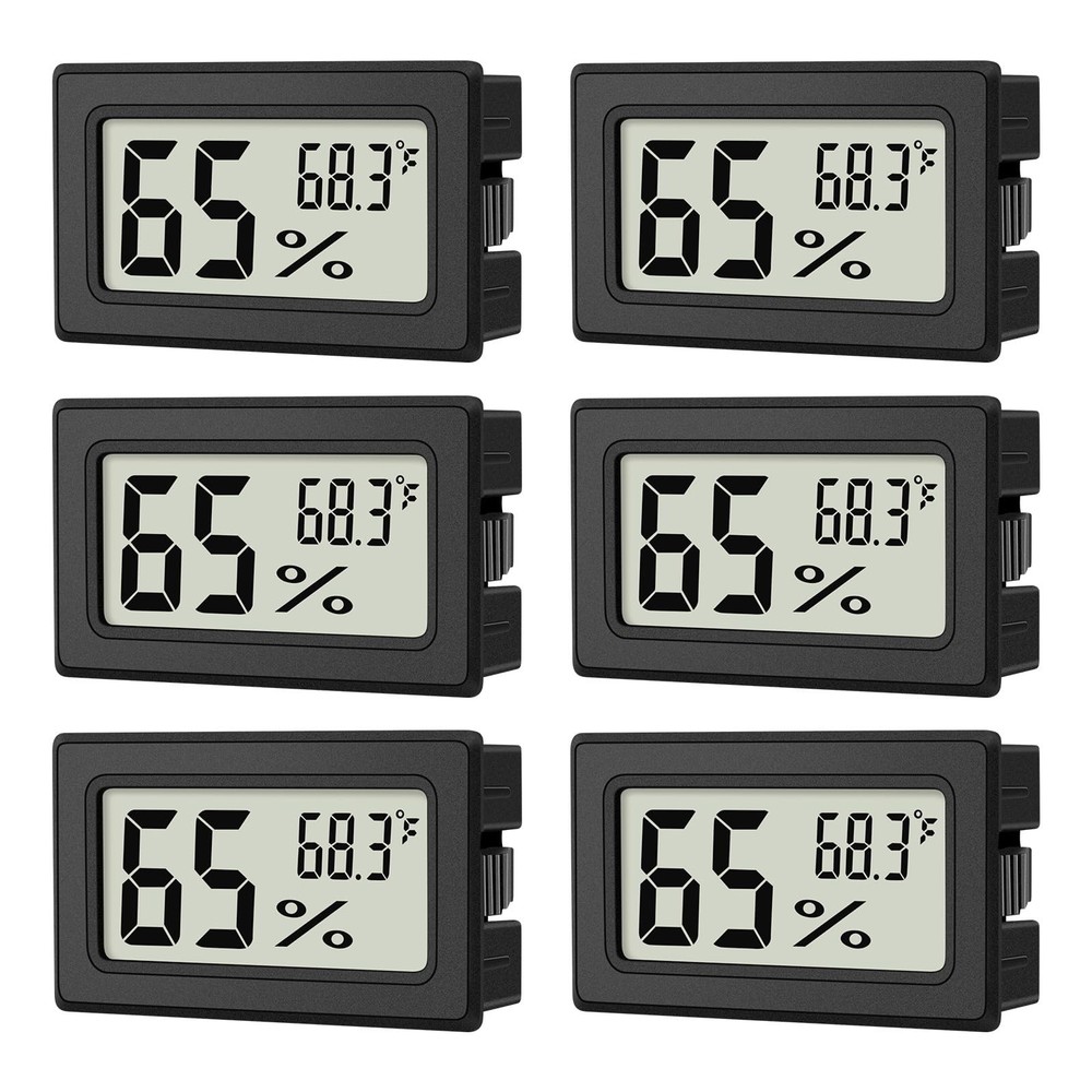 6-Pack Mini Hygrometer Indoor Humidity Meter, Digital Thermometer Black