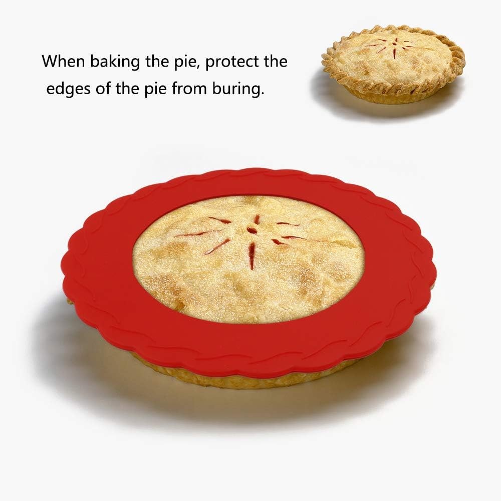 4 Pcs Mini Pie Crust Shields, Silicone Pan Shield for Baking, Red
