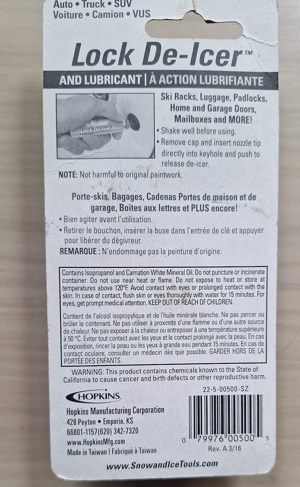 SUBZERO Lock De-Icer & Cylinder Lubricant for Padlocks, Auto Locks & More!