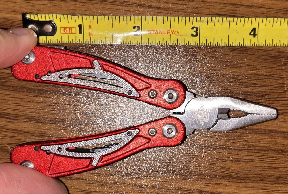 PT 3” Red 8 Feature Folding Pocket Multi-Tool w/ Pliers EMERGENCY/ CAMPING