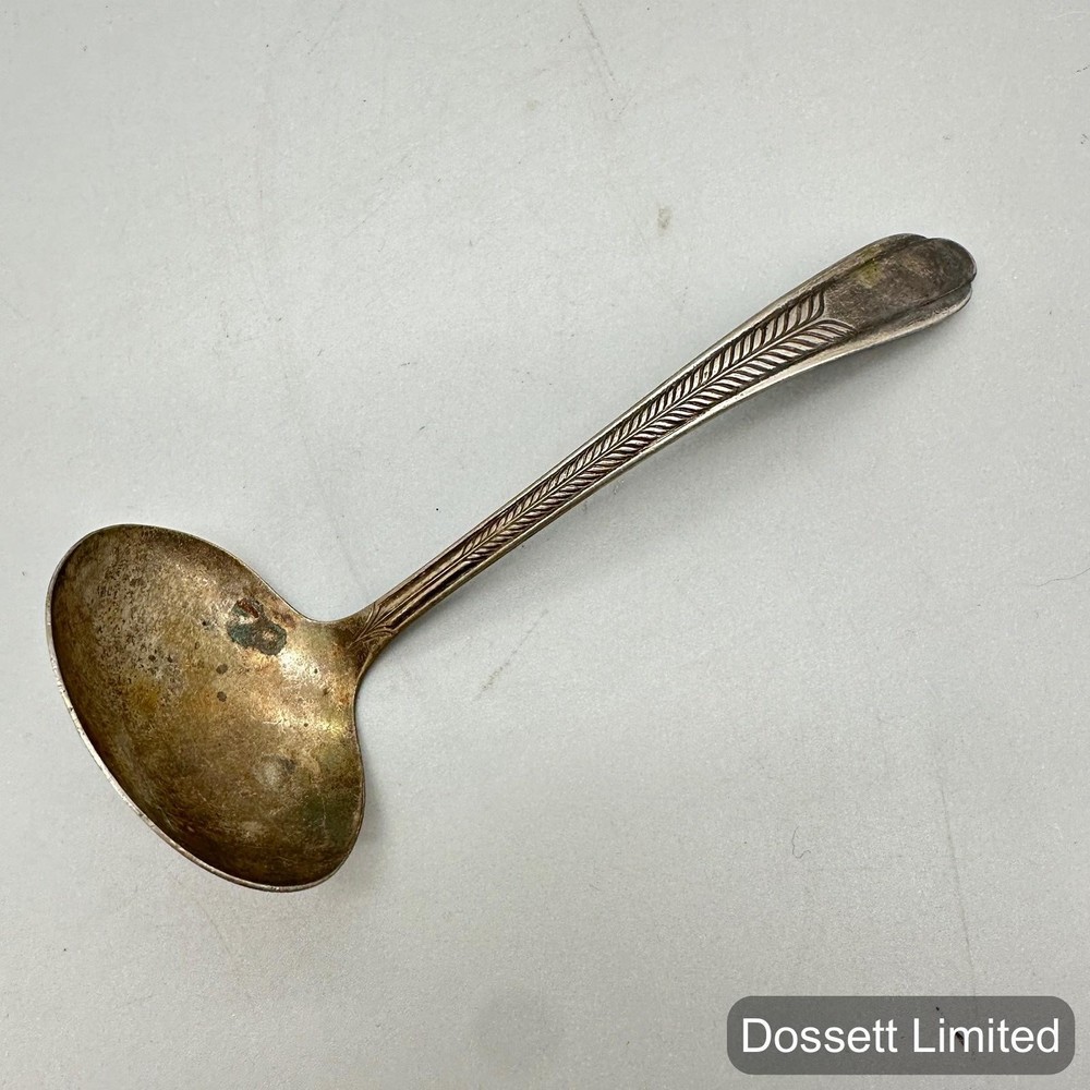 Silver Plated Soup Gravy Ladle Feather Pattern Handle Traditional Serving Spoon