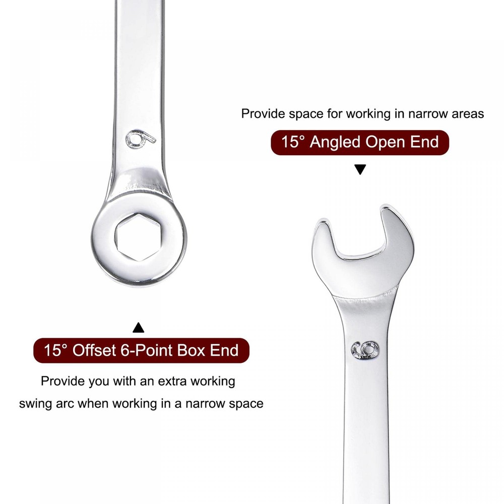 uxcell Thin Combination Wrench with Offset 6-Point End and Angled Open 6mm