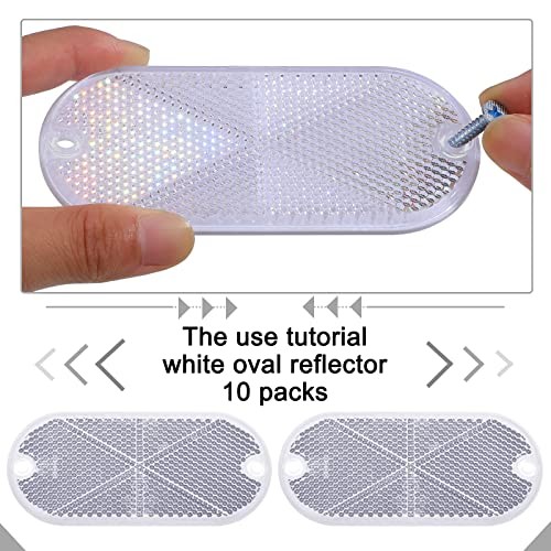 10 Pack Front Reflector Oval Reflector for Driveway Fence Gate Posts White