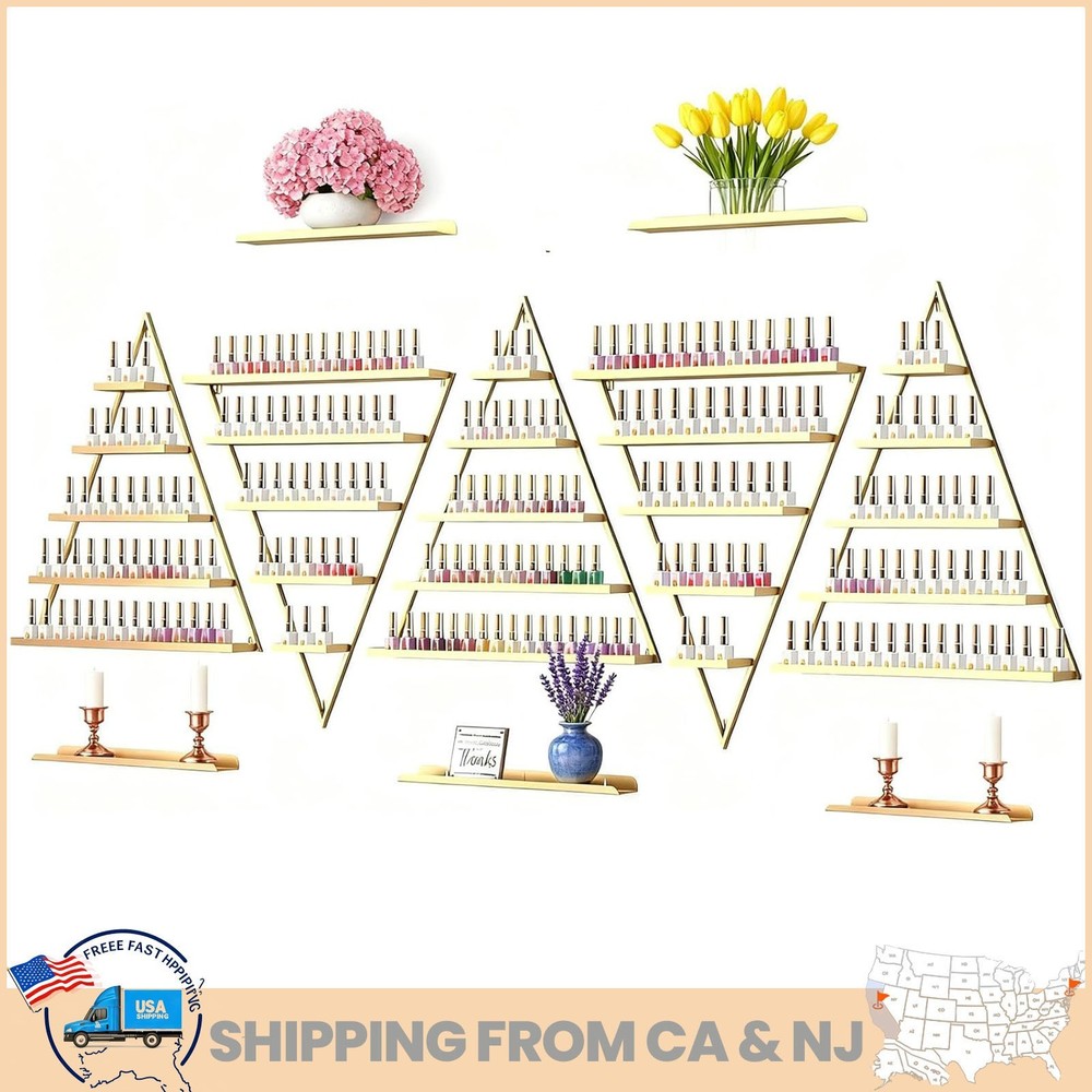 10 pcs Triangular Display Rack Cosmetic Display Case Nail Polish Storage Gold
