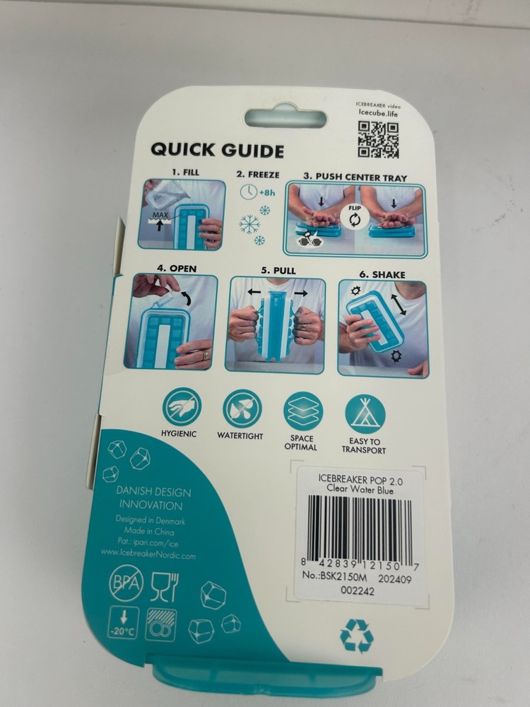 Icebreaker Pop Clear Water Blue Ice Cube Maker/Pack New in Package