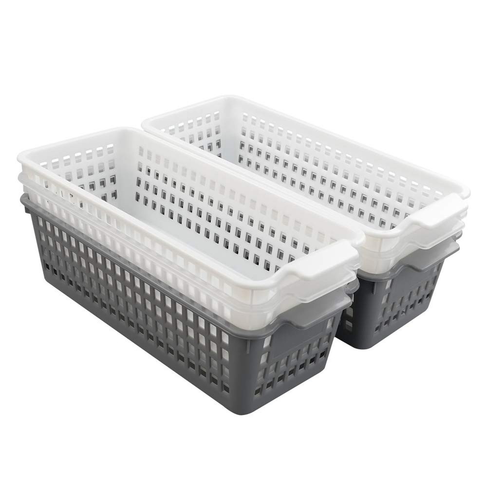 6-Pack Slim Plastic Storage Baskets Bin, Rectangle Basket Set